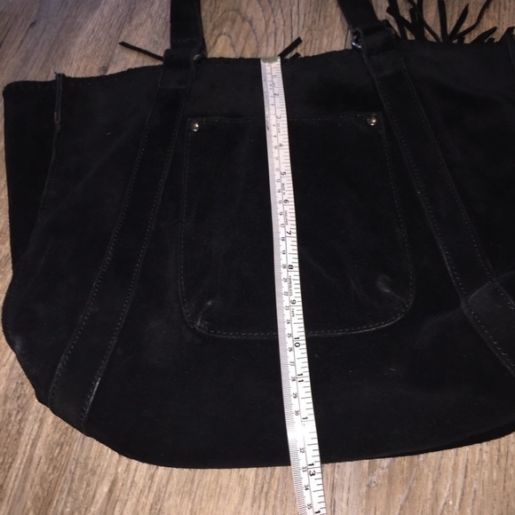 Patricia Nash Black Suede Leather Fringe Handbag - Picture 7 of 8